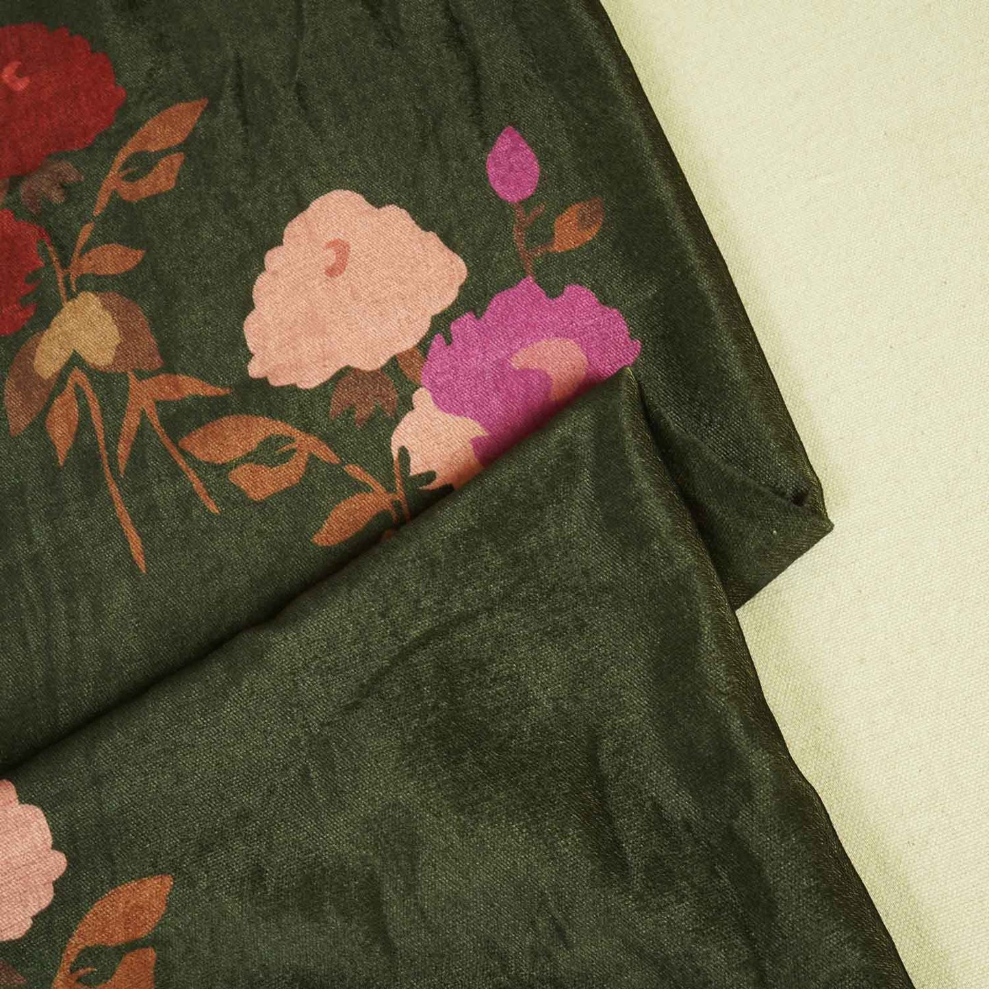 Dark Green Floral Print Velvet Fabric MF-28225