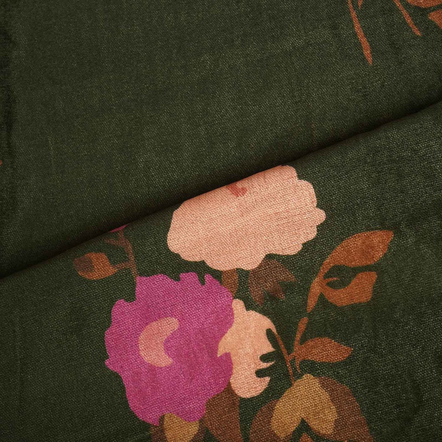 Dark Green Floral Print Velvet Fabric MF-28225