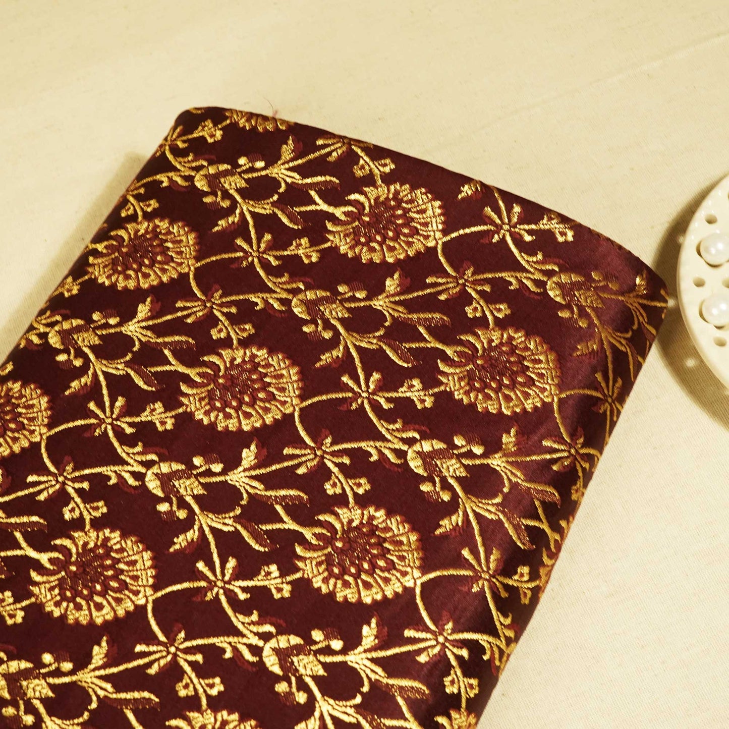 Maroon Brocade Fabric 802KRE-22514