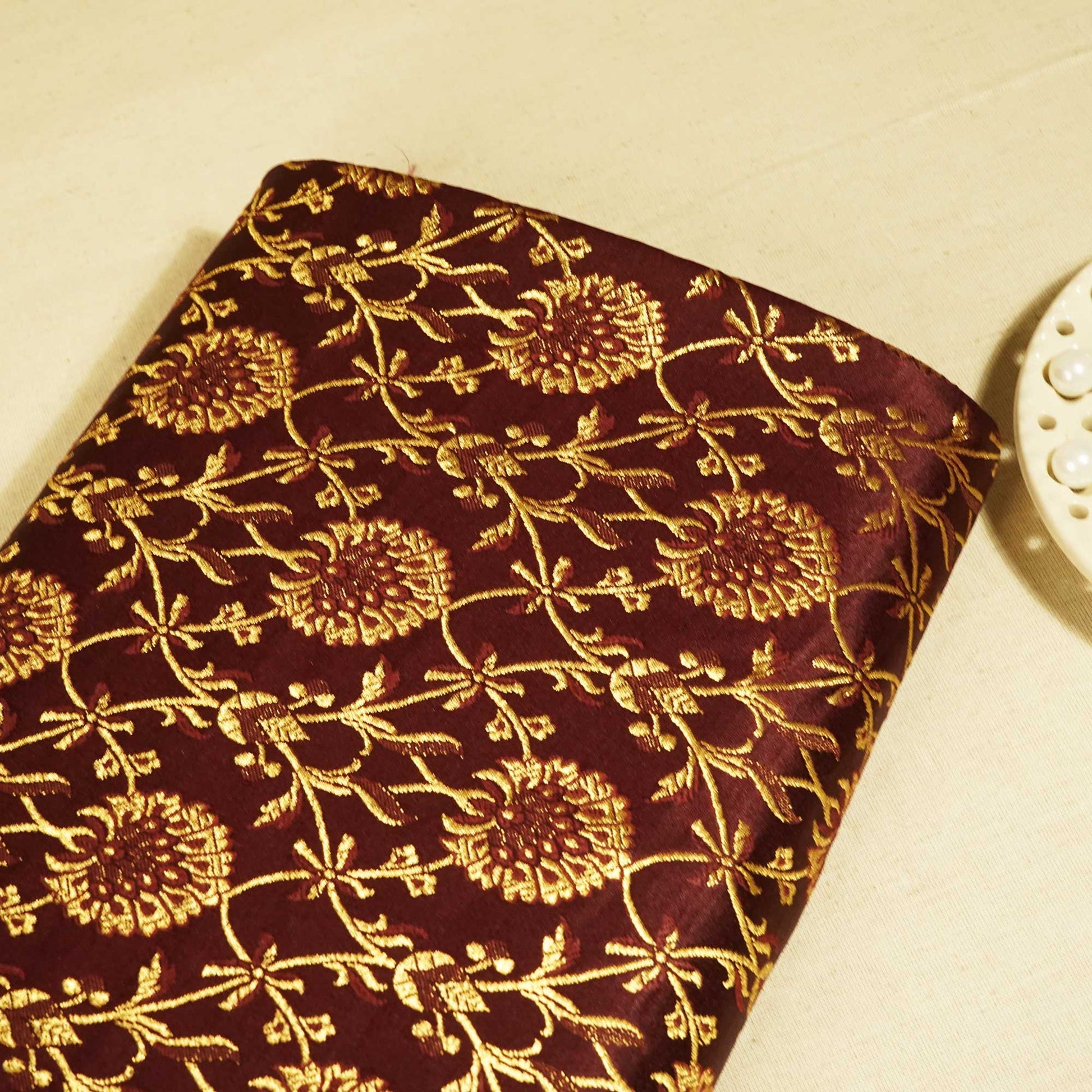 Maroon Brocade Fabric 802KRE-22514