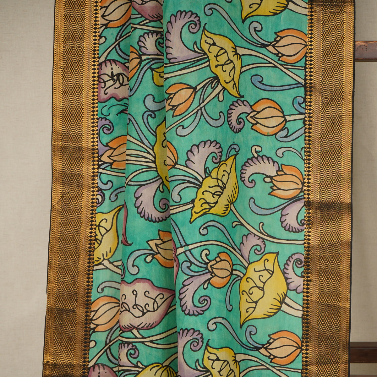 Green Pen Kalamkari Cotton Silk Dupatta
