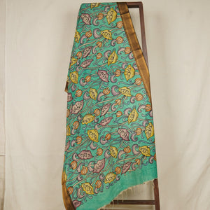 Green Pen Kalamkari Cotton Silk Dupatta