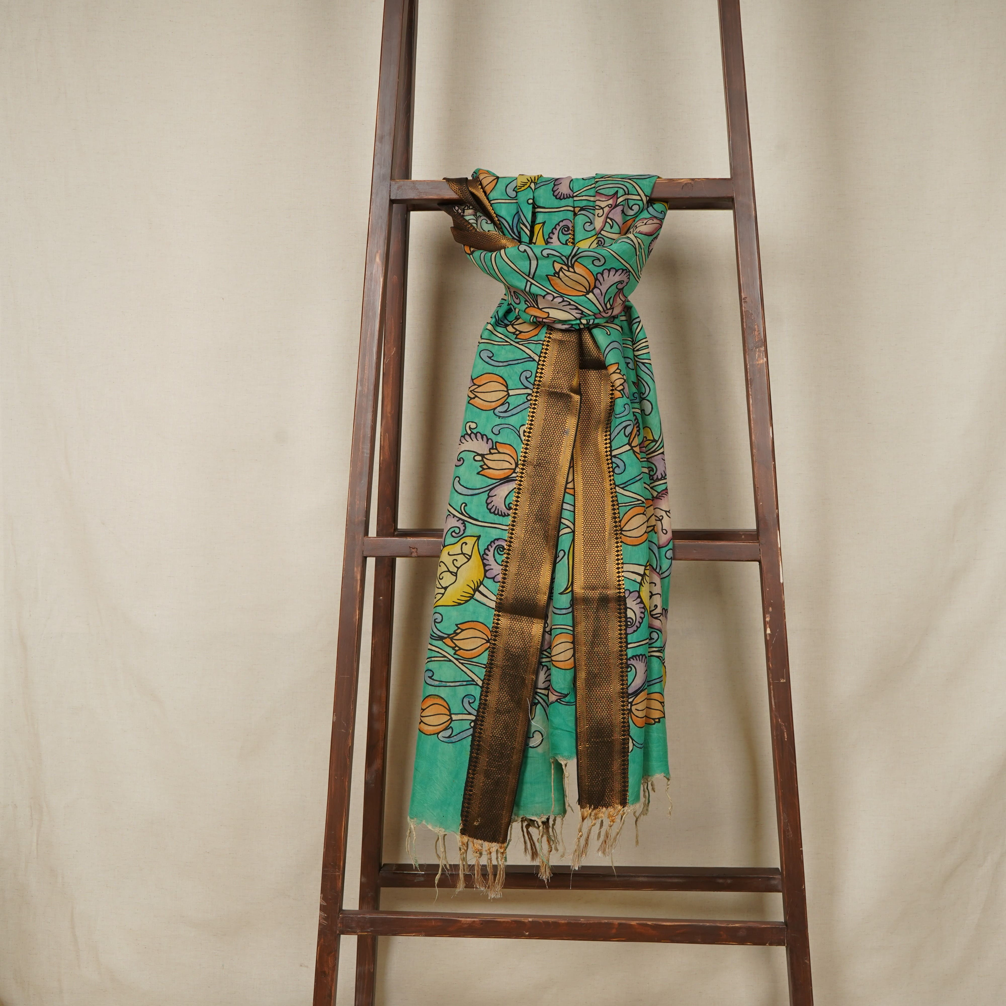Green Pen Kalamkari Cotton Silk Dupatta