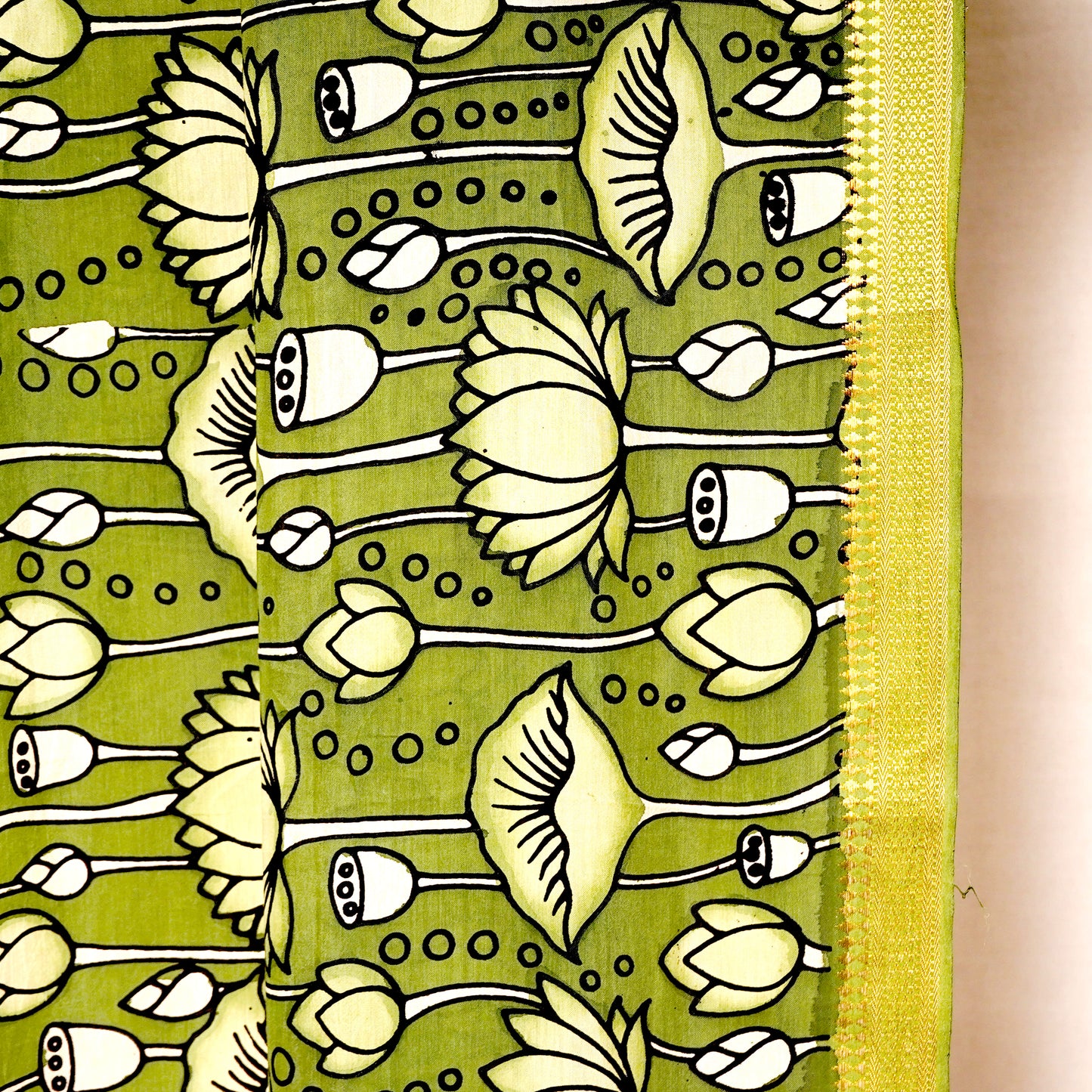 Olive Green Pen Kalamkari Cotton Silk Dupatta