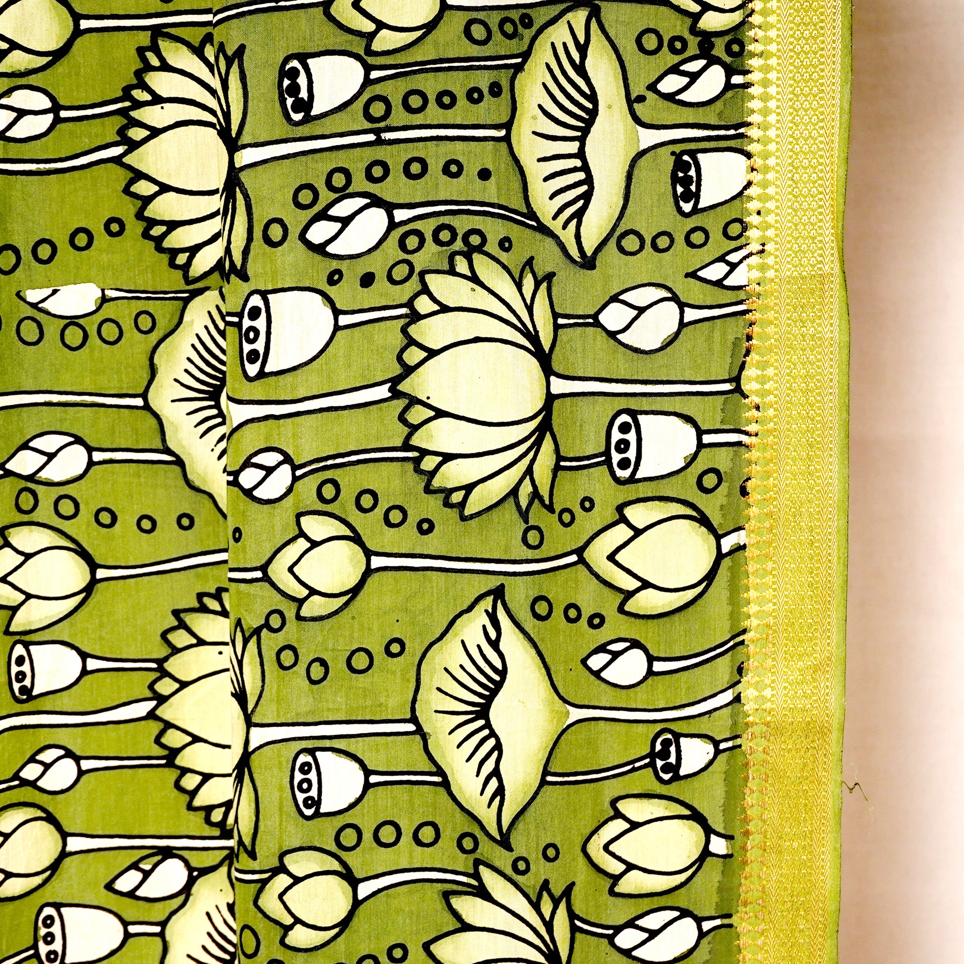 Olive Green Pen Kalamkari Cotton Silk Dupatta