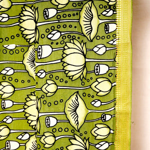 Olive Green Pen Kalamkari Cotton Silk Dupatta