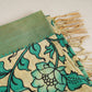 Beige & Green Pen Kalamkari Cotton Silk Dupatta
