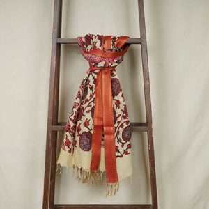 Pink & Beige Pen Kalamkari Cotton Silk Dupatta