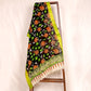 Black & Green Pen Kalamkari Cotton Silk Dupatta