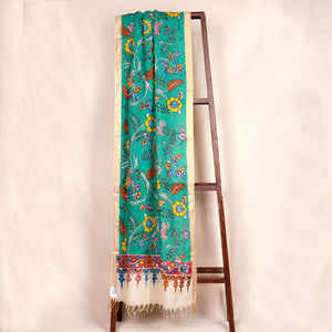 Sea Green Pen Kalamkari Cotton Silk Dupatta