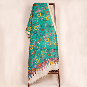 Sea Green Pen Kalamkari Cotton Silk Dupatta