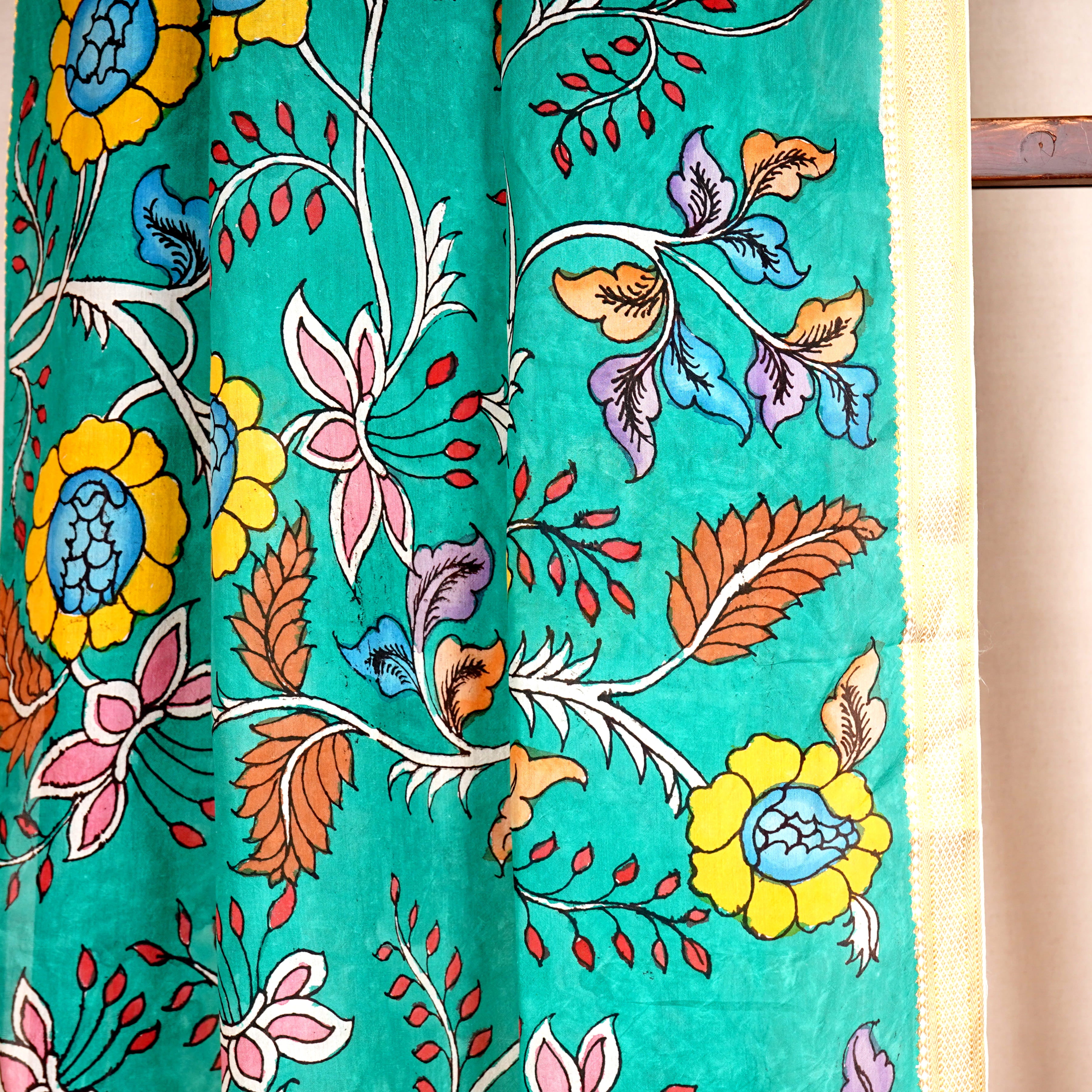 Sea Green Pen Kalamkari Cotton Silk Dupatta