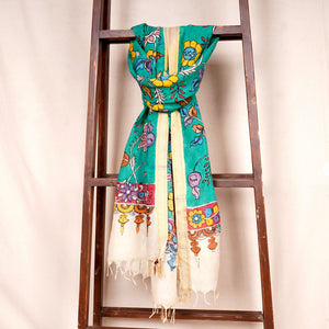 Sea Green Pen Kalamkari Cotton Silk Dupatta