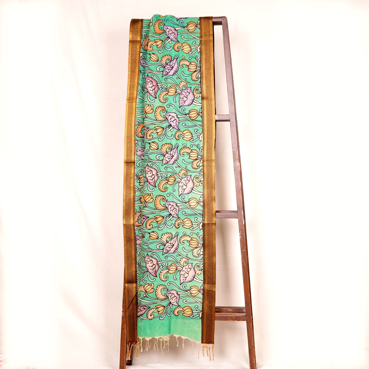 Green Pen Kalamkari Cotton Silk Dupatta