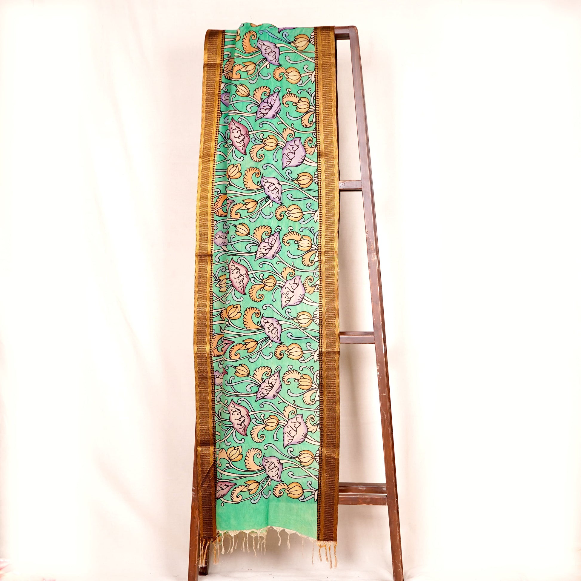 Green Pen Kalamkari Cotton Silk Dupatta