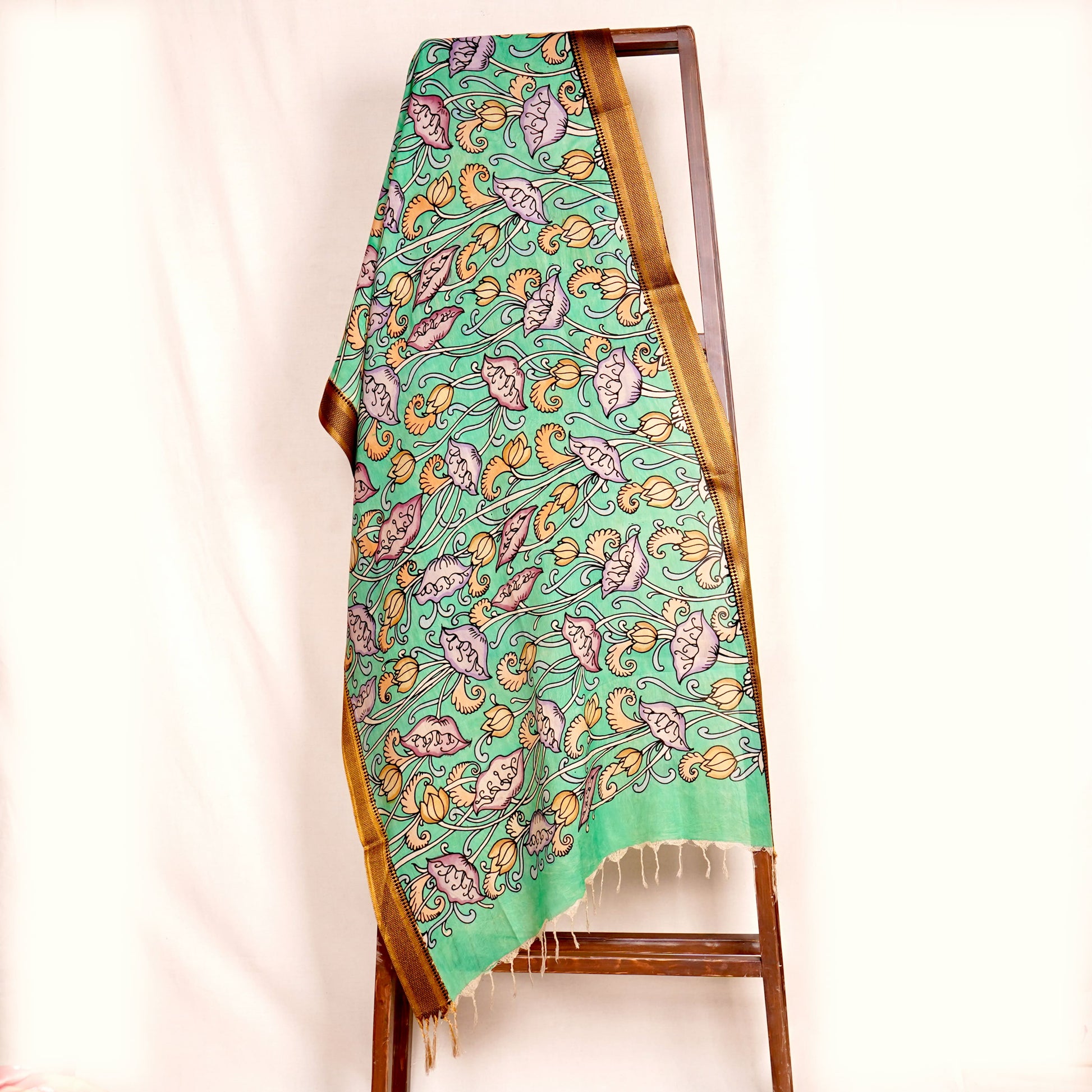 Green Pen Kalamkari Cotton Silk Dupatta