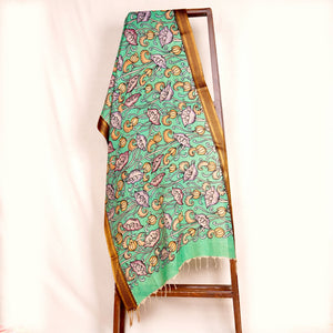 Green Pen Kalamkari Cotton Silk Dupatta