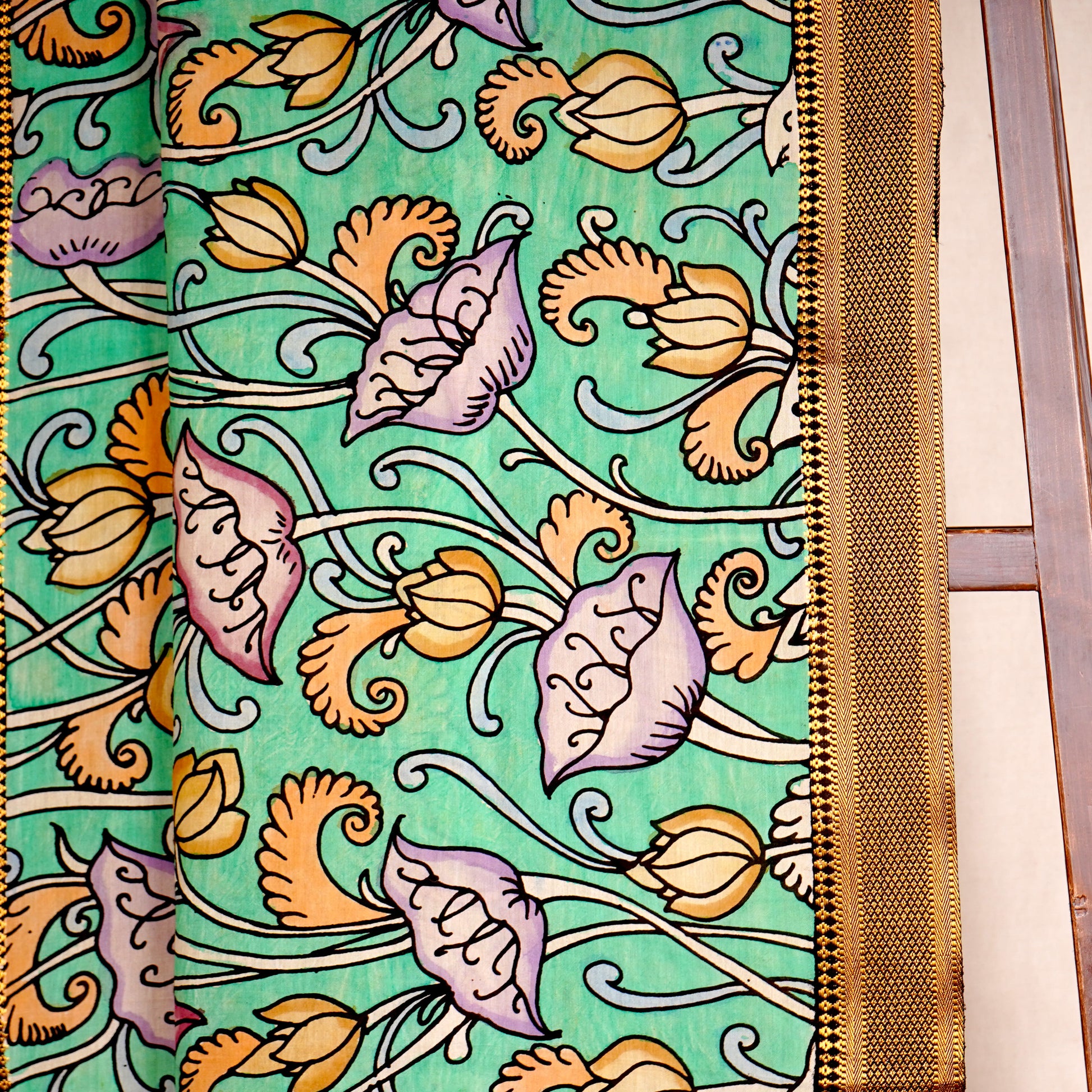 Green Pen Kalamkari Cotton Silk Dupatta