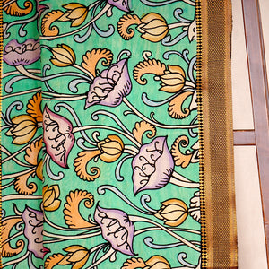 Green Pen Kalamkari Cotton Silk Dupatta