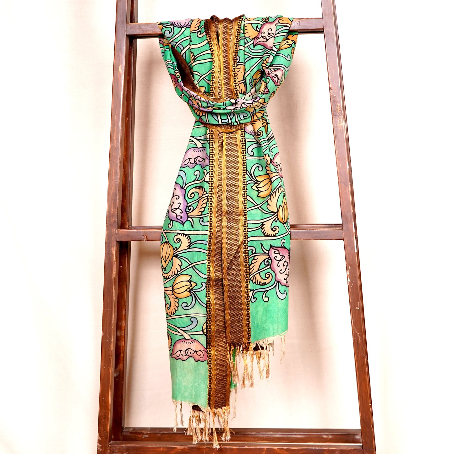 Green Pen Kalamkari Cotton Silk Dupatta