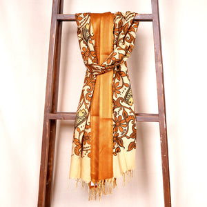 Beige & Brown Pen Kalamkari Cotton Silk Dupatta