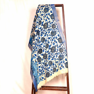 Blue Pen Kalamkari Cotton Silk Dupatta
