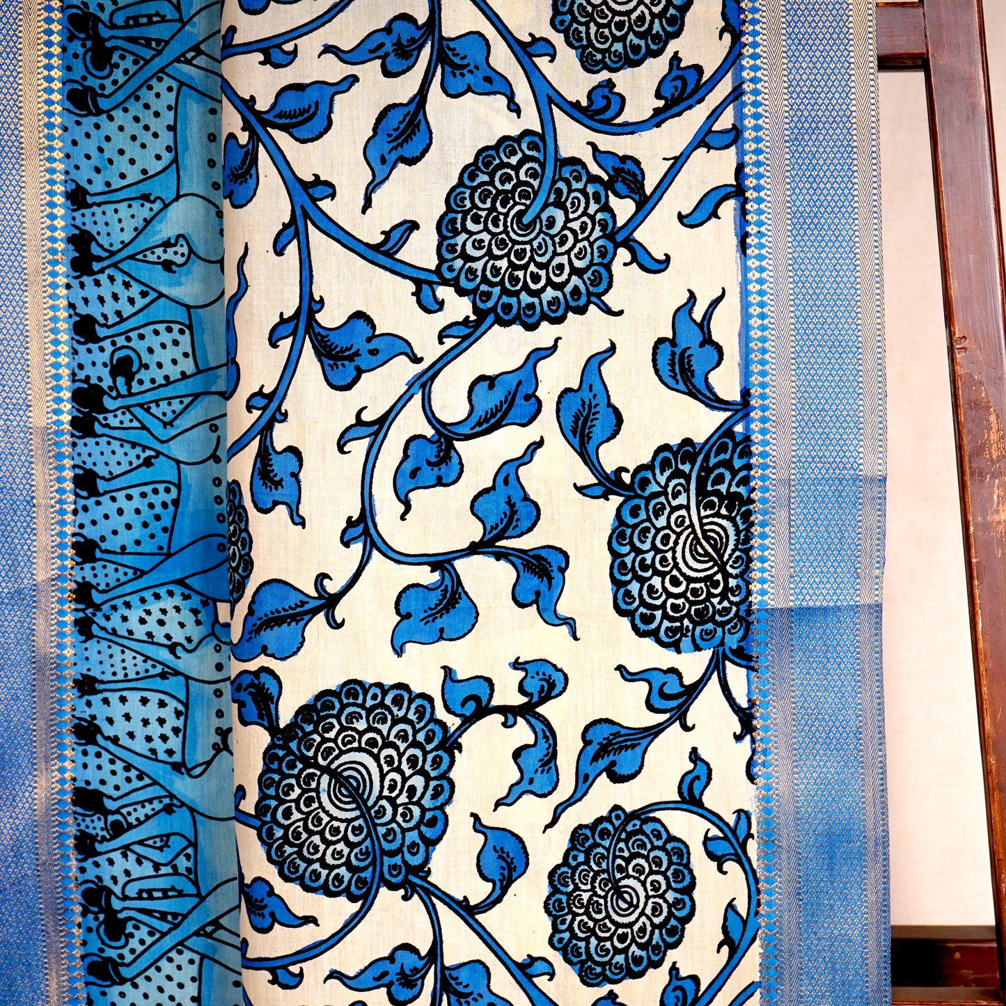 Blue Pen Kalamkari Cotton Silk Dupatta