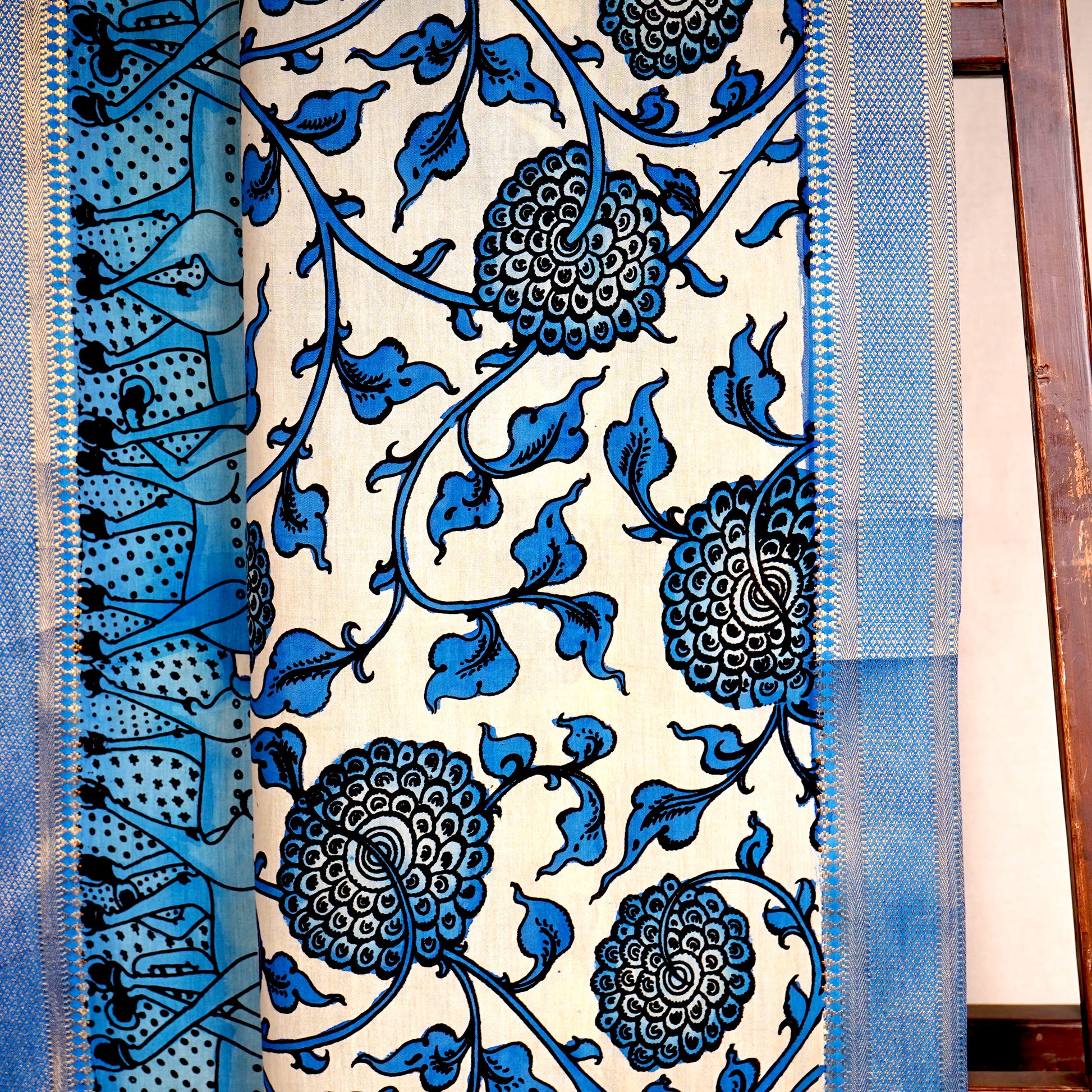 Blue Pen Kalamkari Cotton Silk Dupatta