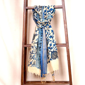 Blue Pen Kalamkari Cotton Silk Dupatta
