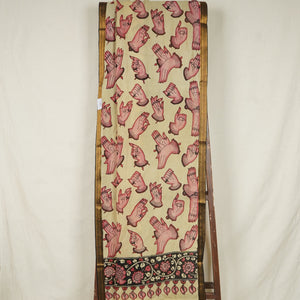 Beige & Pink Pen Kalamkari Cotton Silk Dupatta
