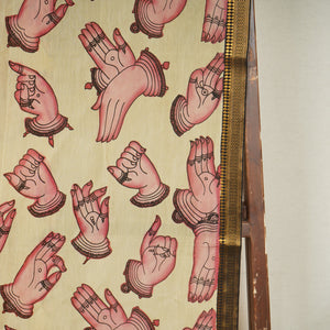 Beige & Pink Pen Kalamkari Cotton Silk Dupatta