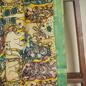 Multicolor Pen Kalamkari Cotton Silk Dupatta