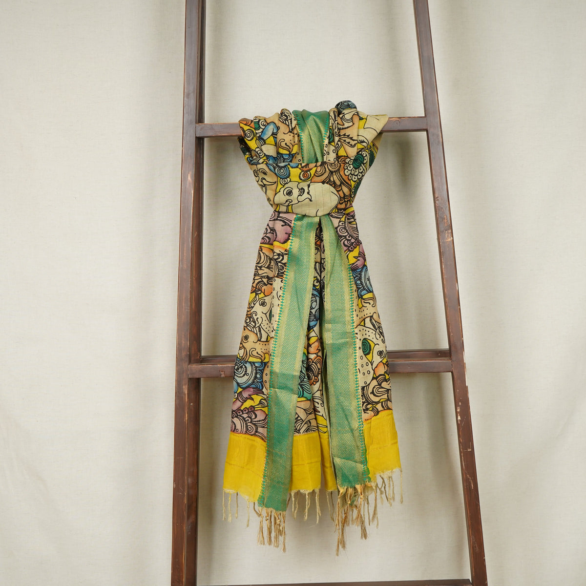 Multicolor Pen Kalamkari Cotton Silk Dupatta