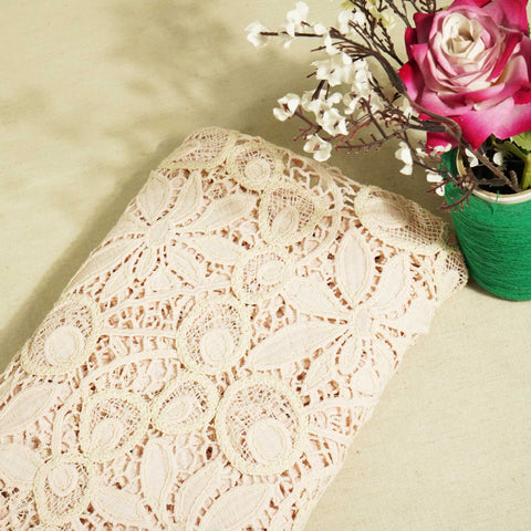 Peach Floral Cotton Crochet Fabric CF-22595