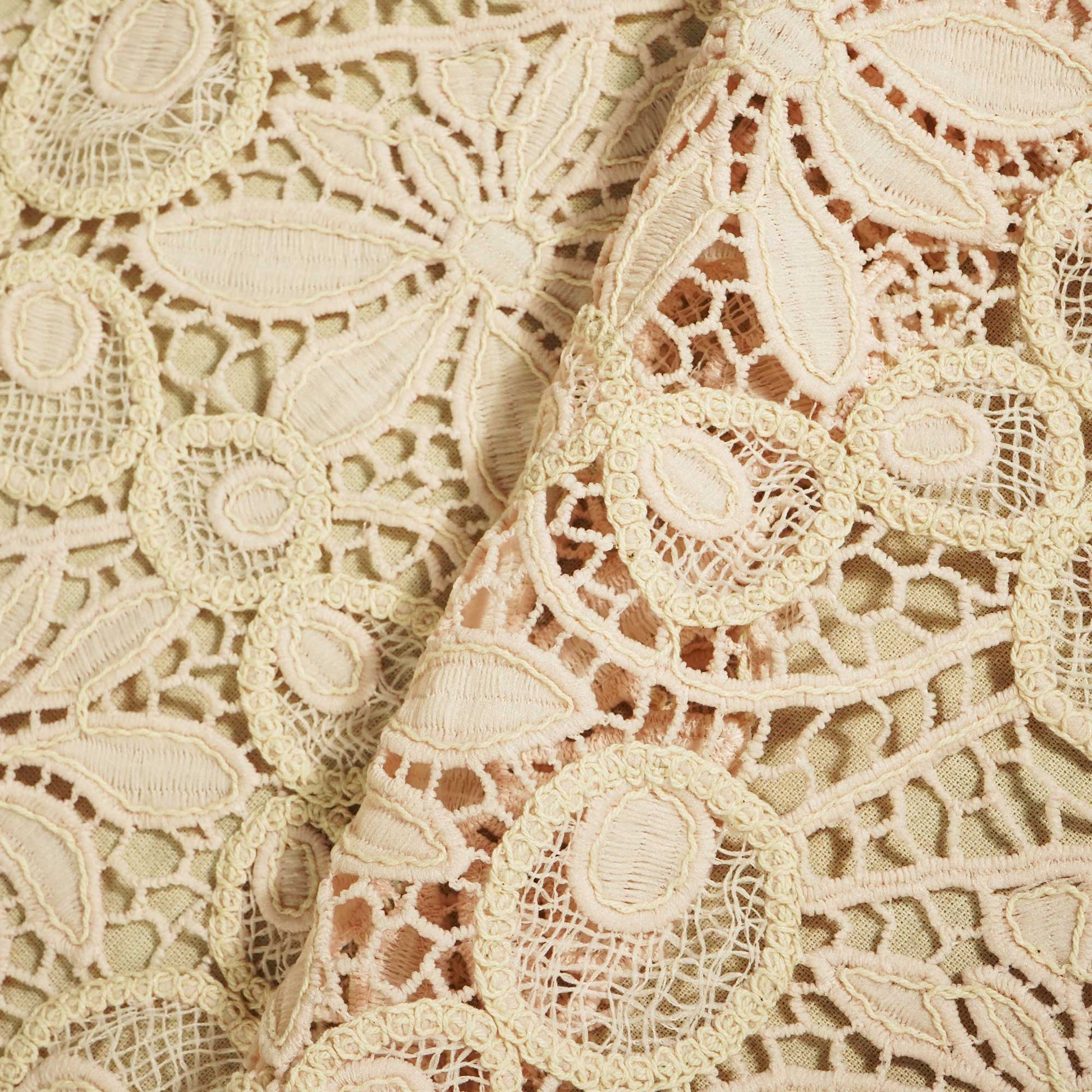 Peach Floral Cotton Crochet Fabric CF-22595