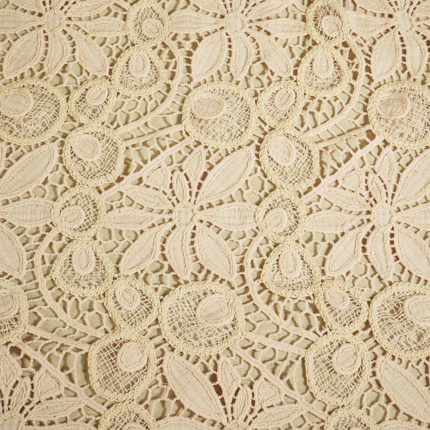 Peach Floral Cotton Crochet Fabric CF-22595