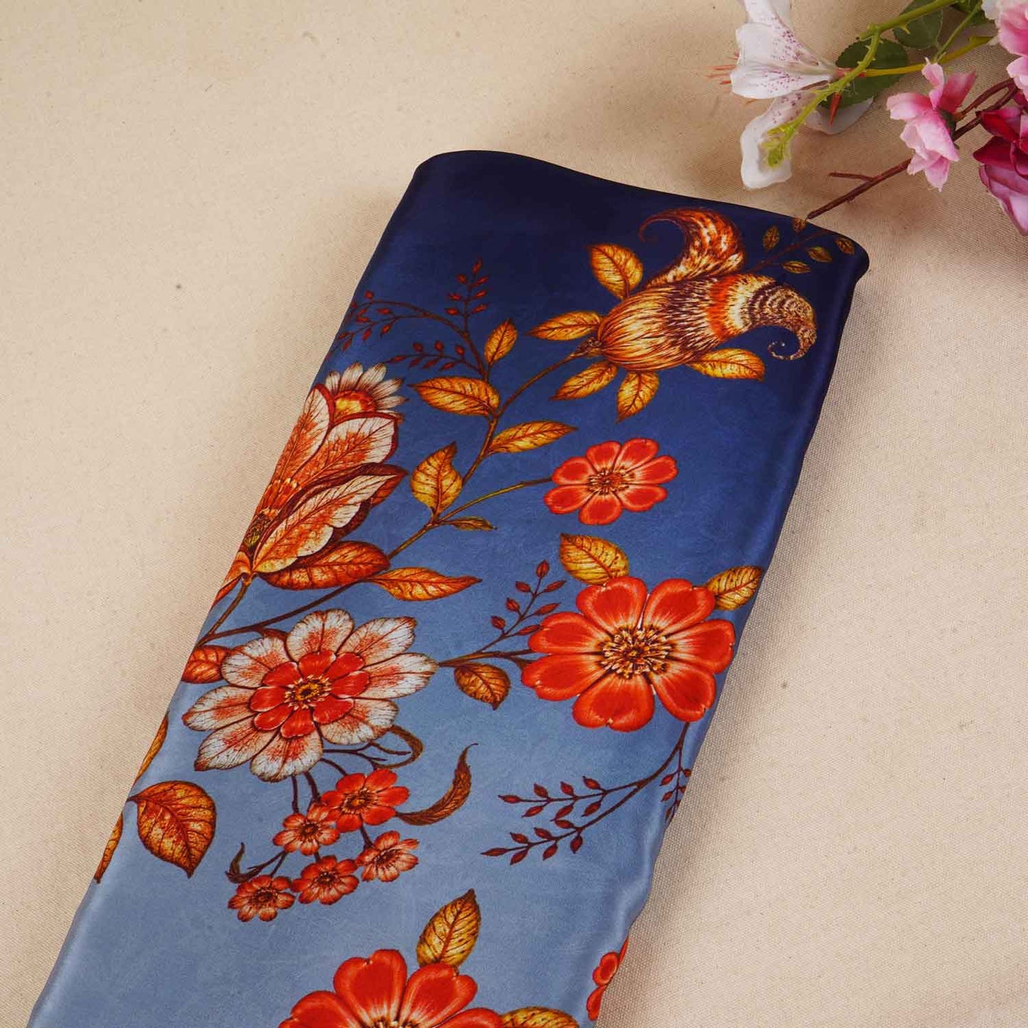 Sky Blue & Navy Blue Shaded Floral Print Crepe Fabric MT-28232