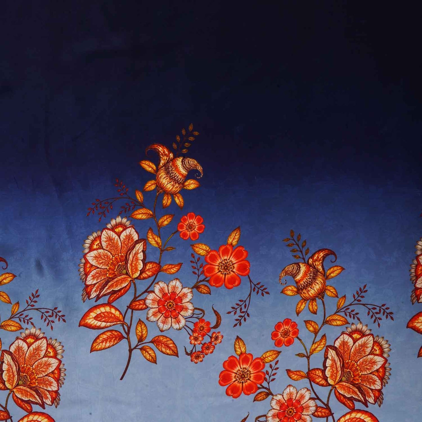 Sky Blue & Navy Blue Shaded Floral Print Crepe Fabric MT-28232