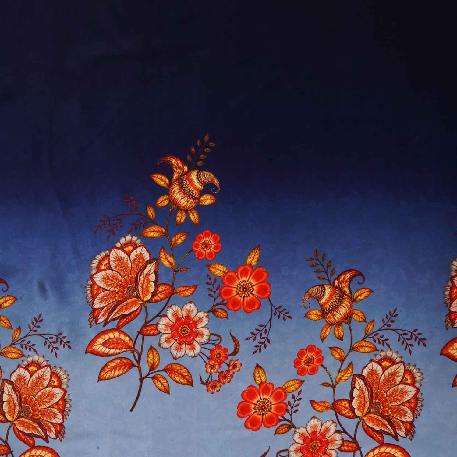 Sky Blue & Navy Blue Shaded Floral Print Crepe Fabric MT-28232 - TradeUNO