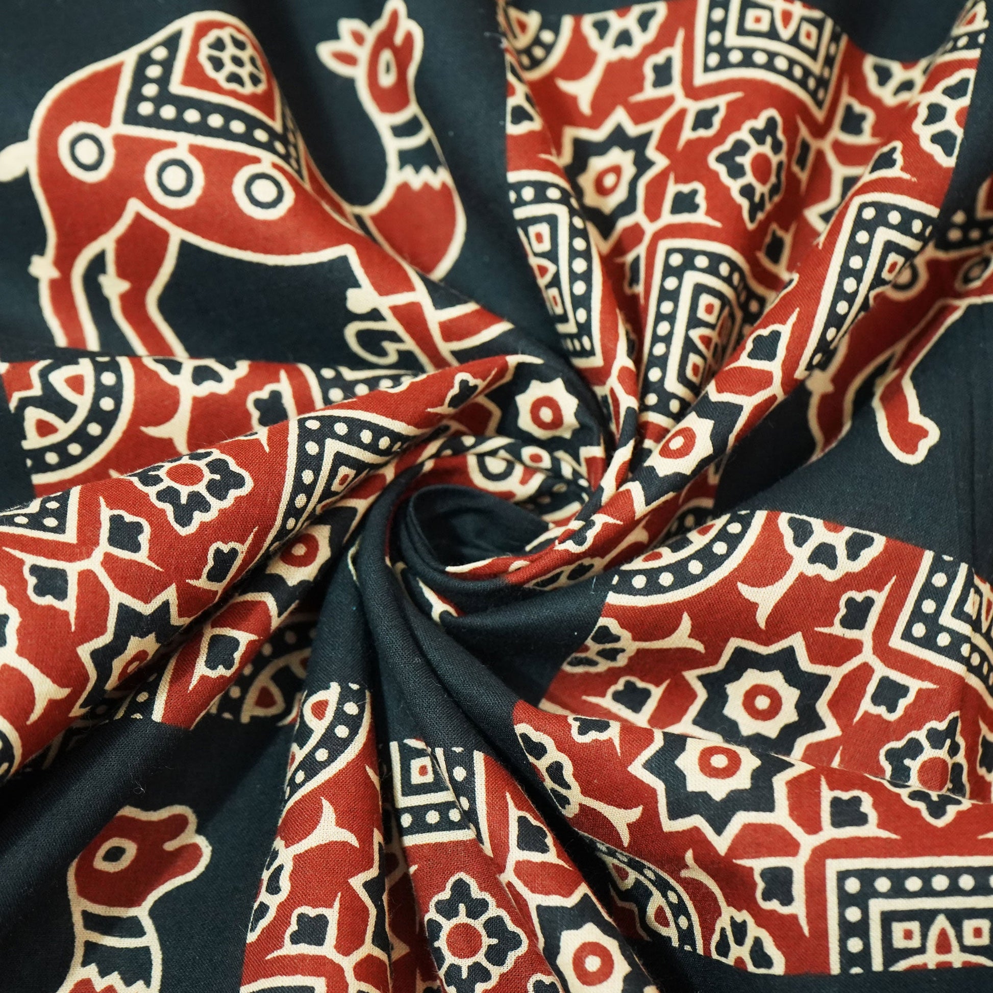 Black Ajrakh Print Cotton Fabric