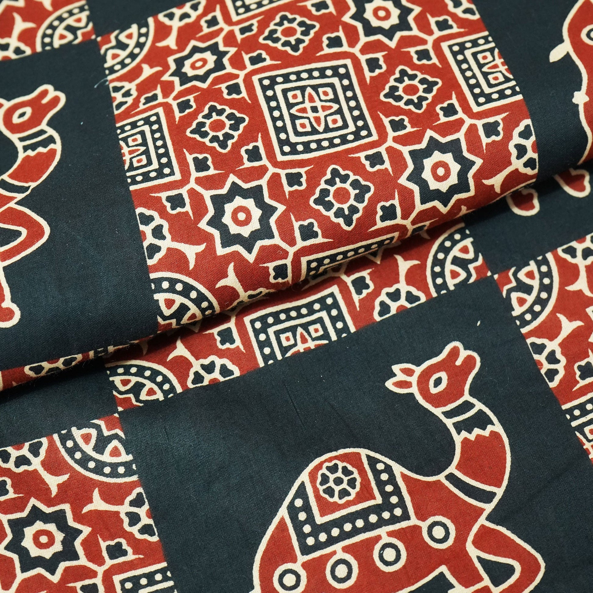 Black Ajrakh Print Cotton Fabric
