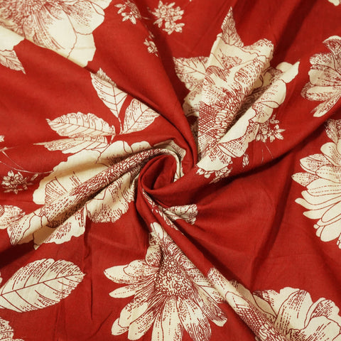 Red Floral Ajrakh Print Cotton Fabric