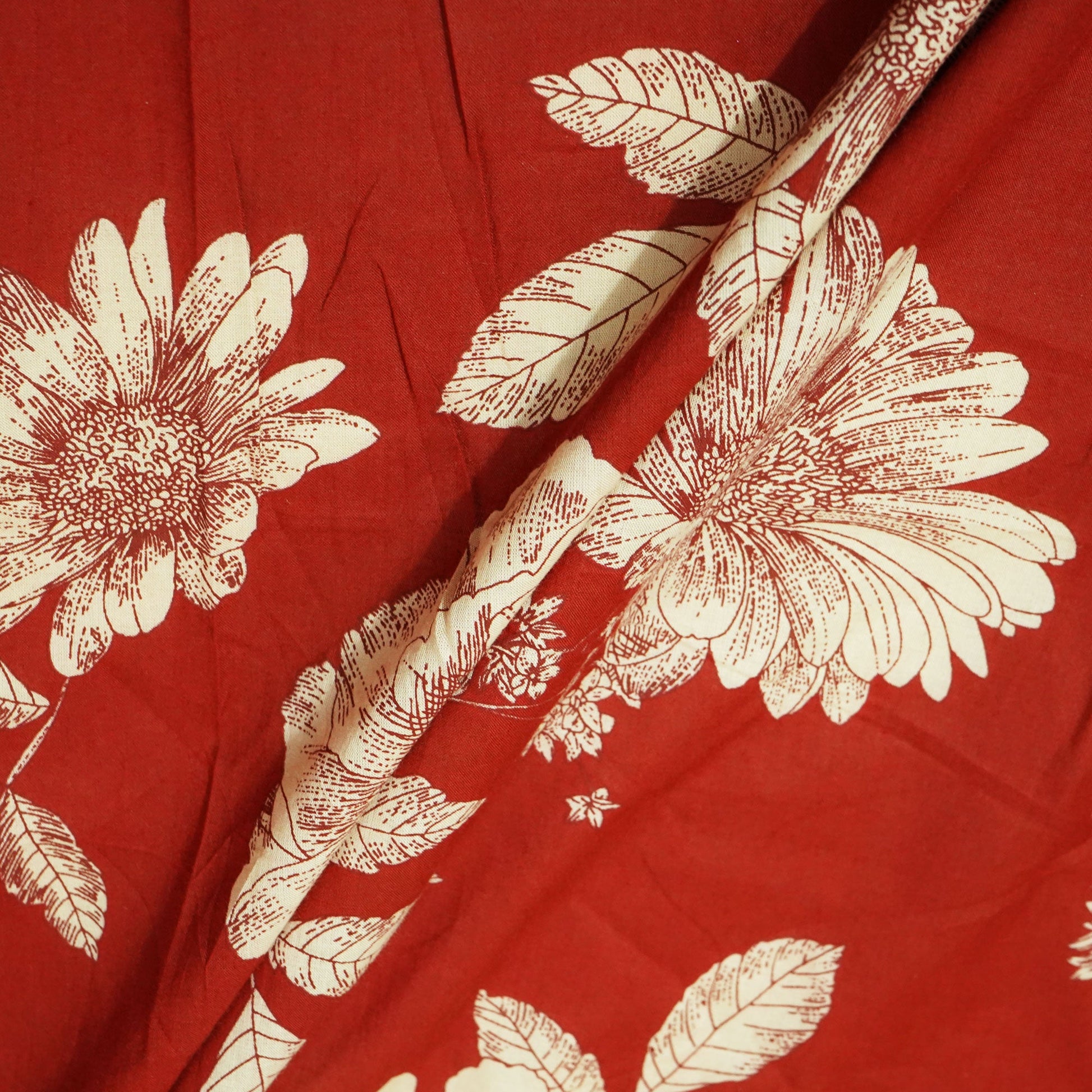 Red Floral Ajrakh Print Cotton Fabric