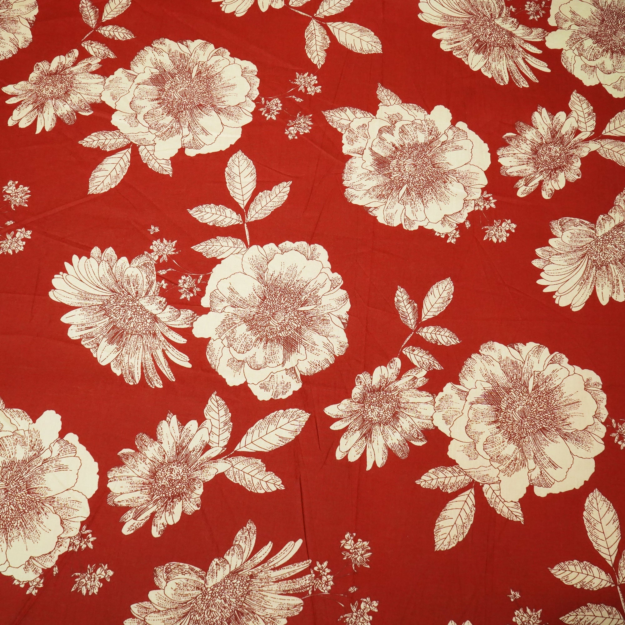 Red Floral Ajrakh Print Cotton Fabric