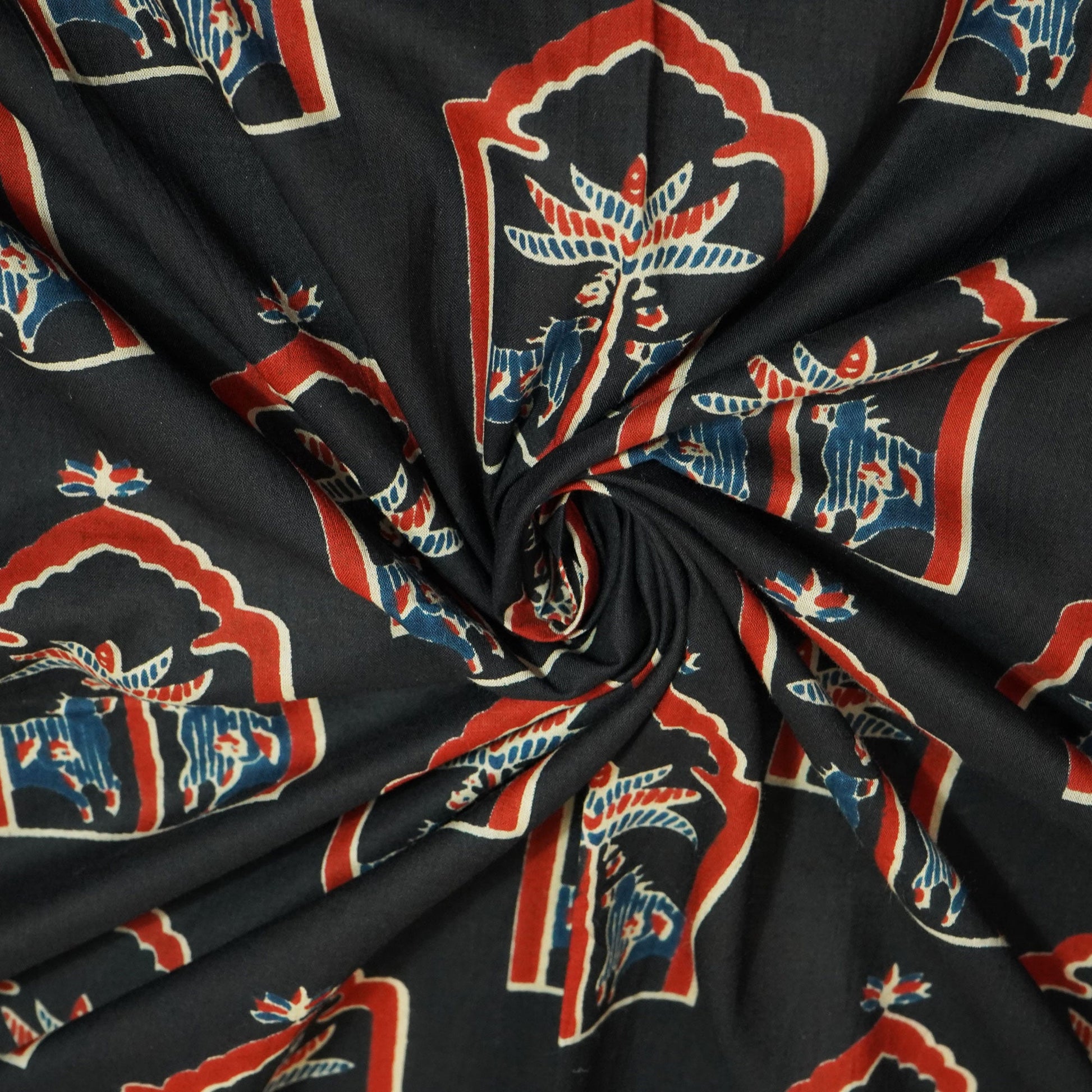 Black Ajrakh Print Cotton Fabric