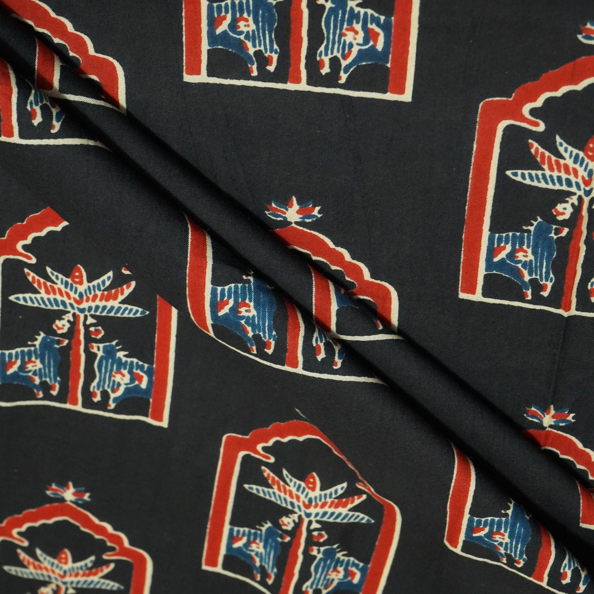 Black Ajrakh Print Cotton Fabric