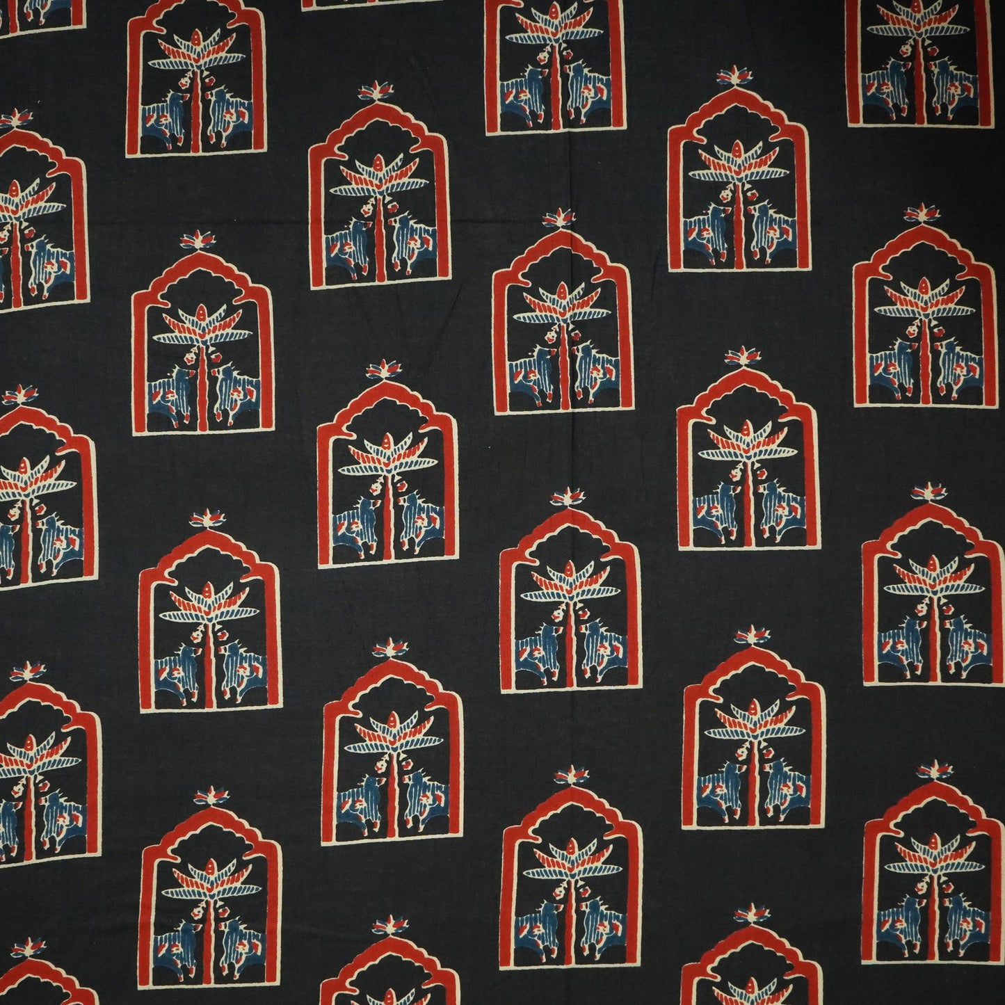 Black Ajrakh Print Cotton Fabric