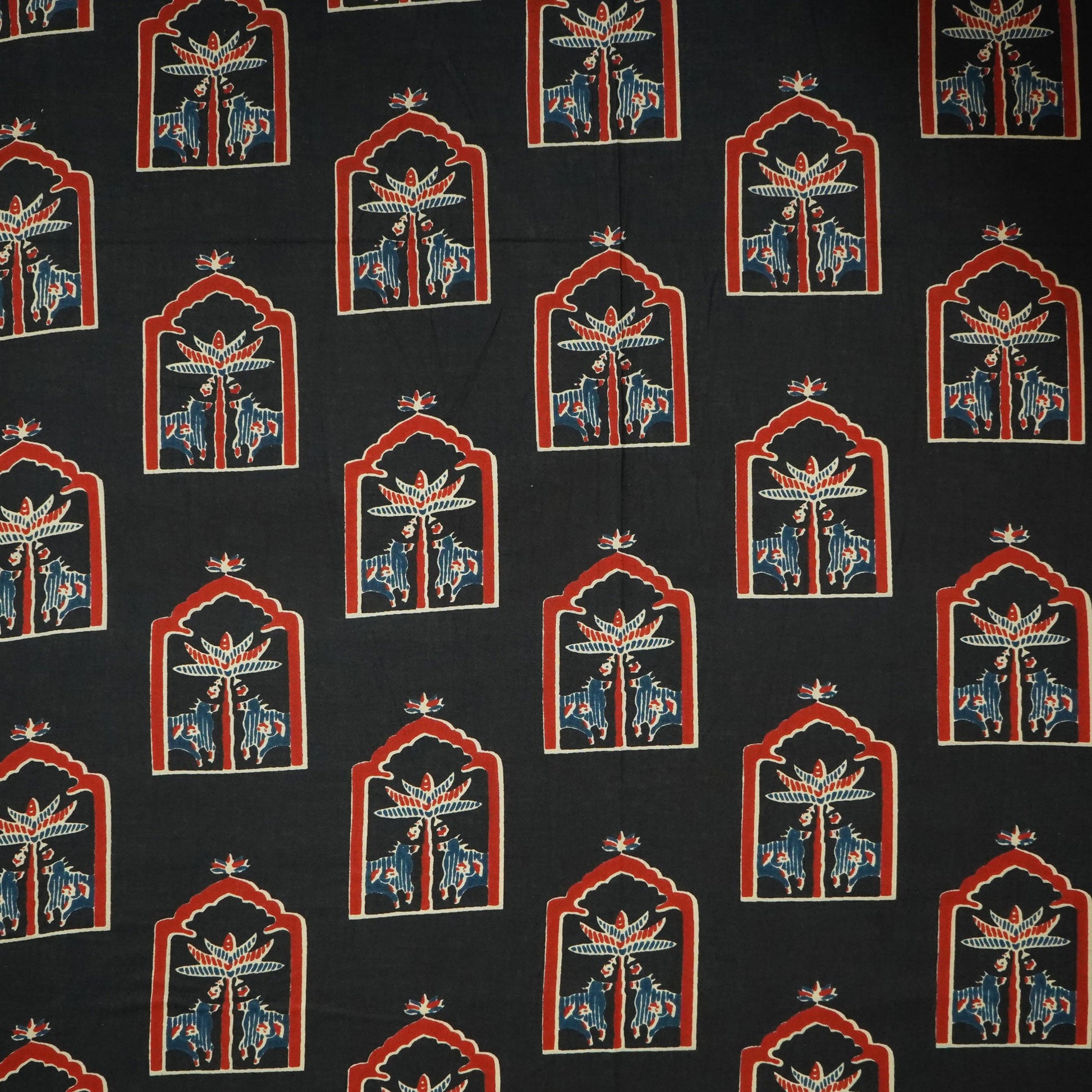 Black Ajrakh Print Cotton Fabric