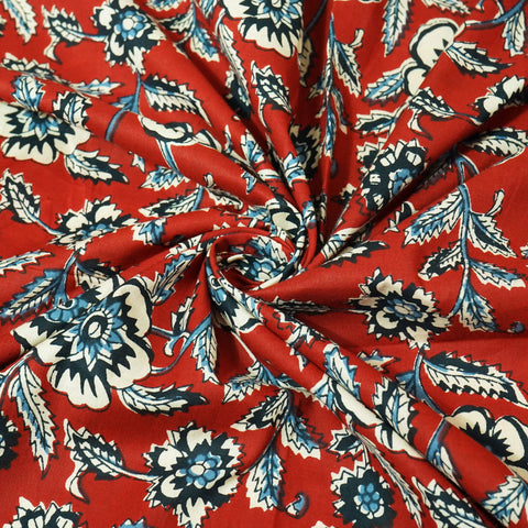 Red Floral Ajrakh Print Cotton Fabric