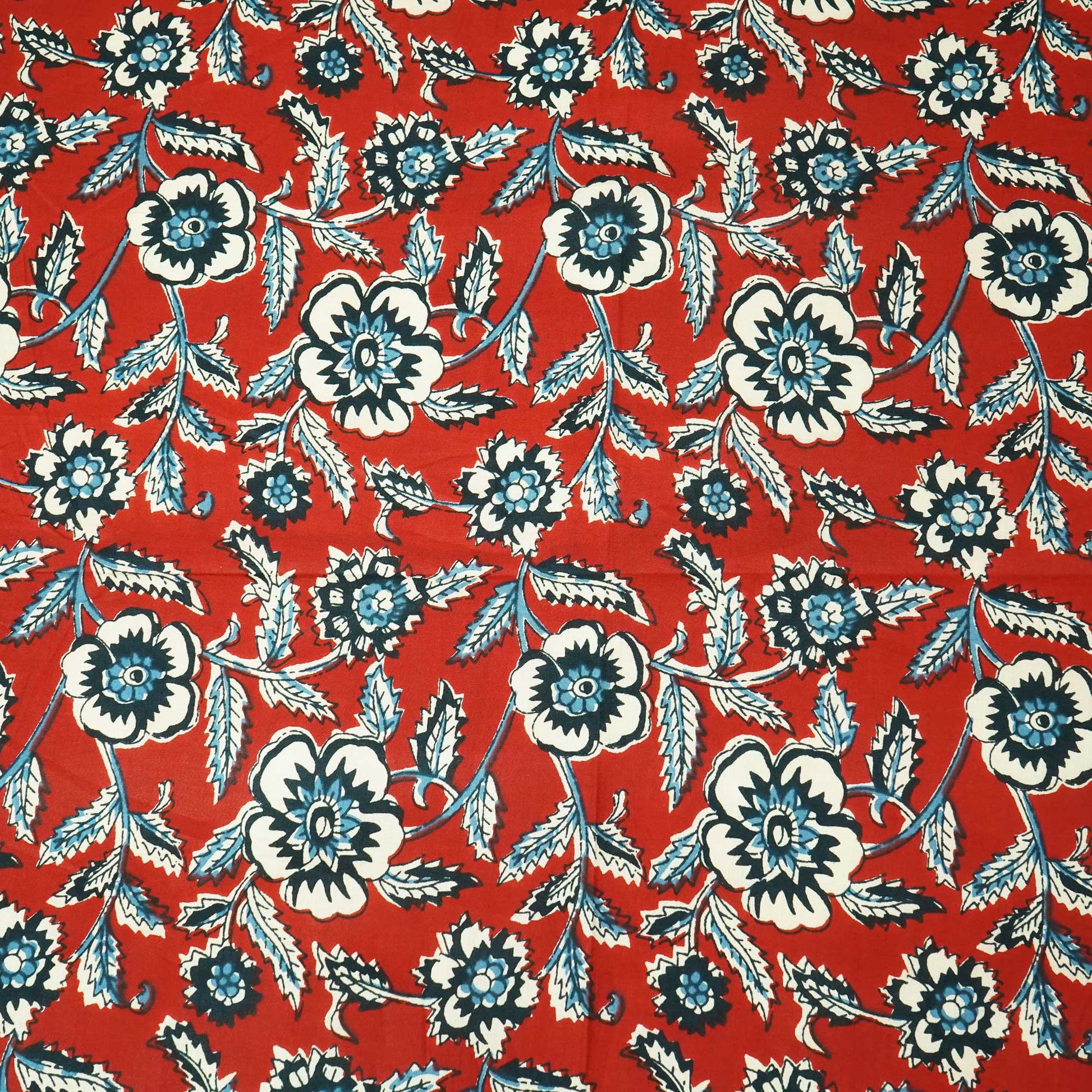 Red Floral Ajrakh Print Cotton Fabric
